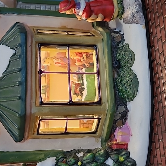 Enchanted Forest Village Santa's Lighted Glass Window Toy Shop - Picture 2 of 11